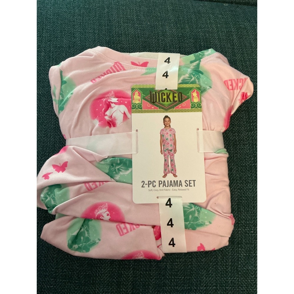 Wicked Movie Glinda Elphaba 2-Piece Pajama Set Pink Girls Size 4 New NWT